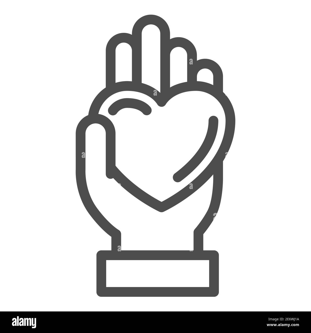 Hand giving heart line icon, LGBT love concept, LGBT give heart sign on white background, love symbol on palm icon in outline style for mobile concept Stock Vector