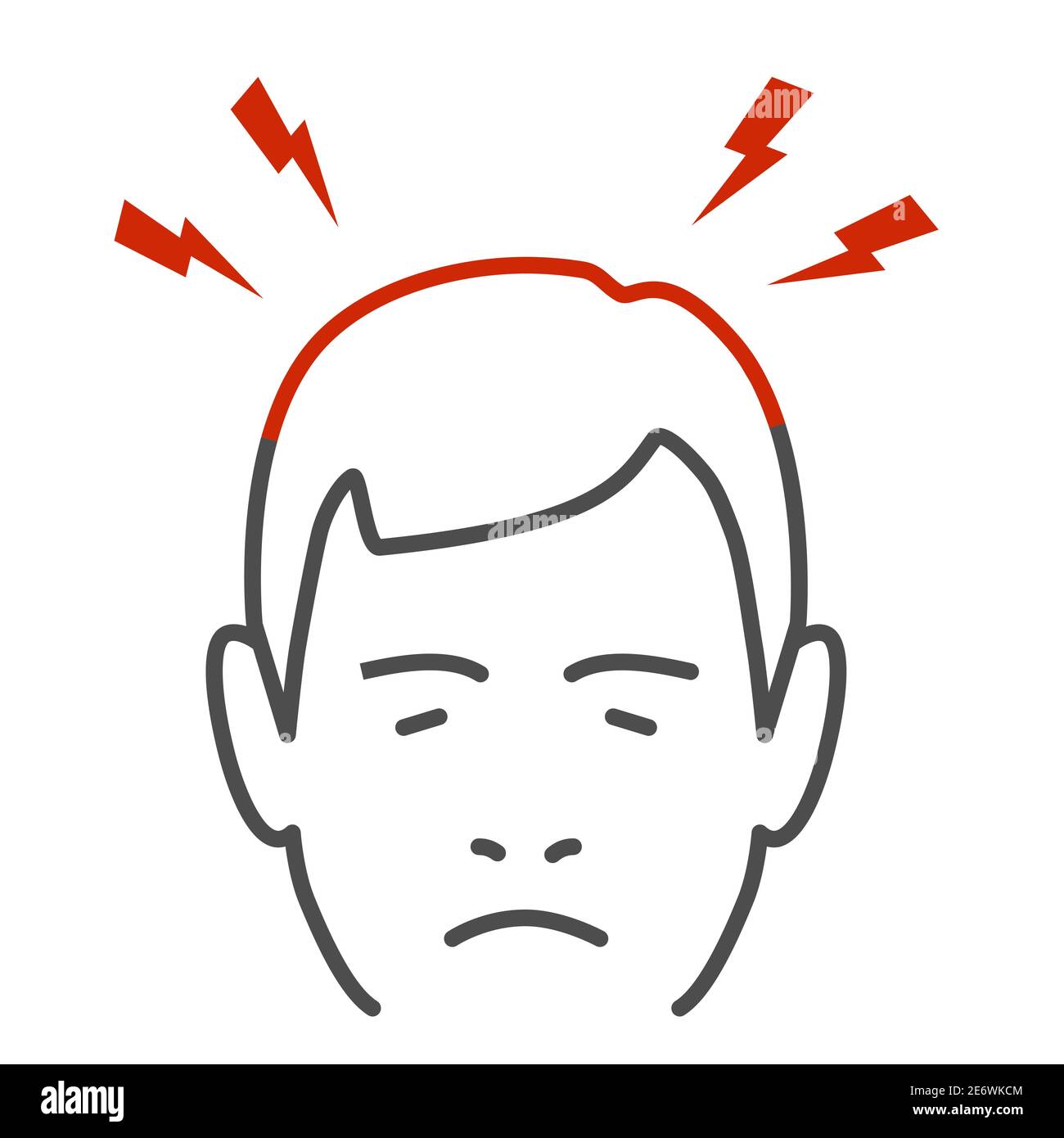 Headache thin line icon, Body pain concept, Lightnings above mans head sign on white background, person man with headache symptoms icon in outline Stock Vector