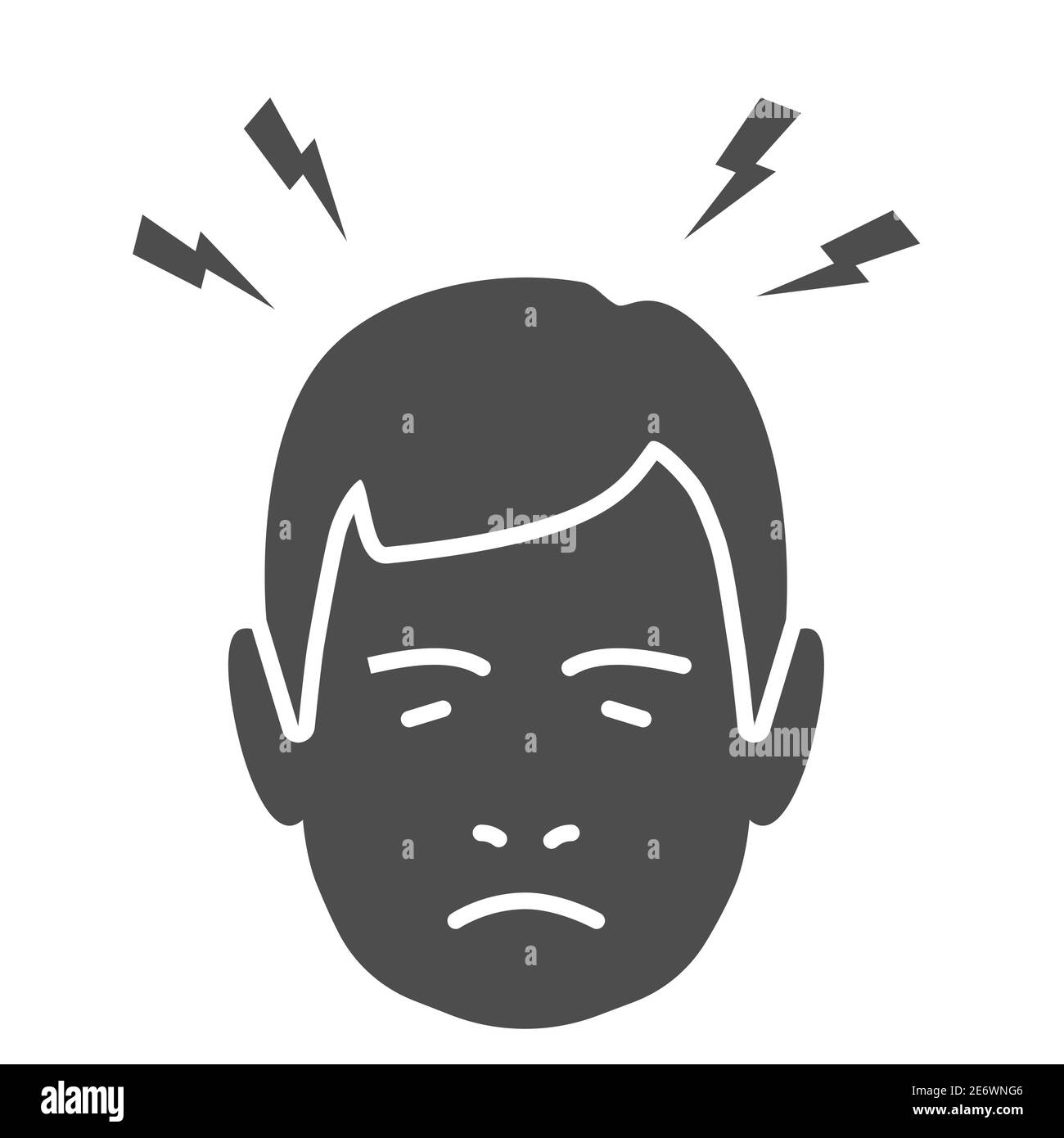 Headache solid icon, Body pain concept, Lightnings above mans head sign on white background, person man with headache symptoms icon in glyph style for Stock Vector