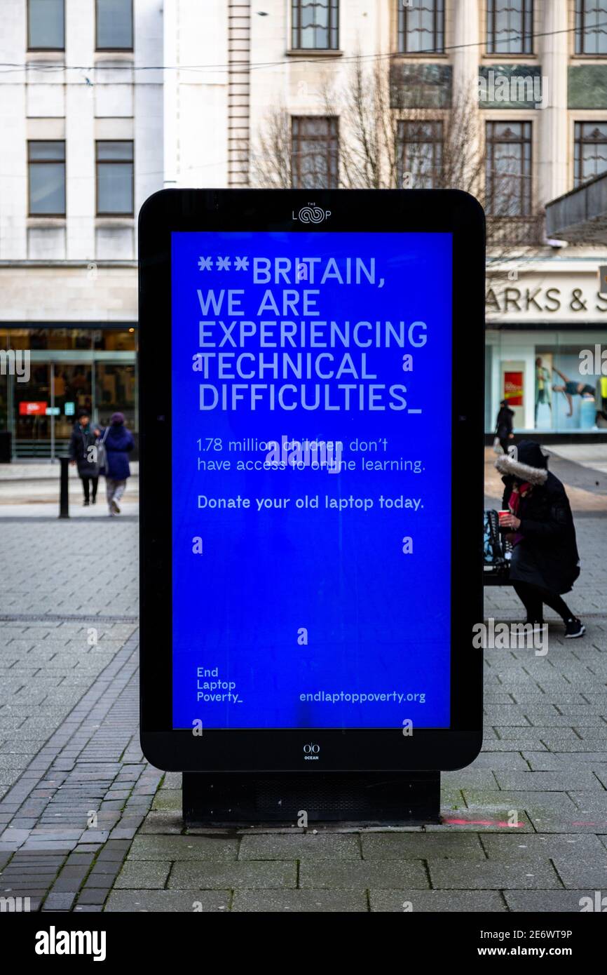 Advertising screen for laptops for online learning, UK, 2021 Stock Photo