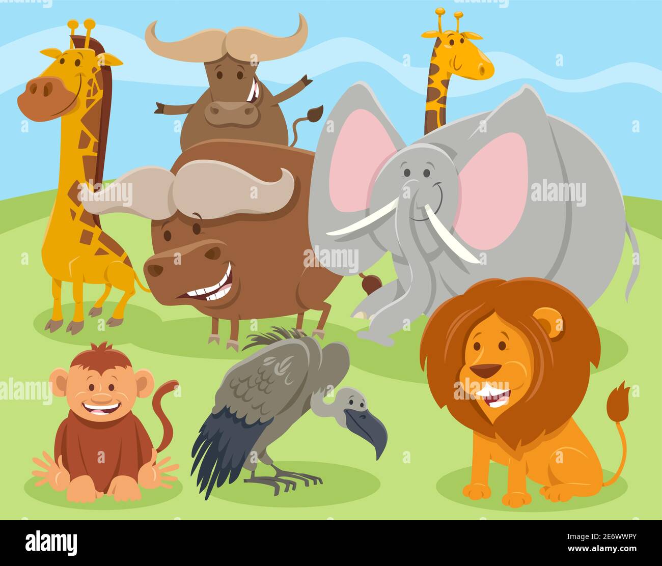 Cartoon illustration of happy wild animals comic characters Stock Vector