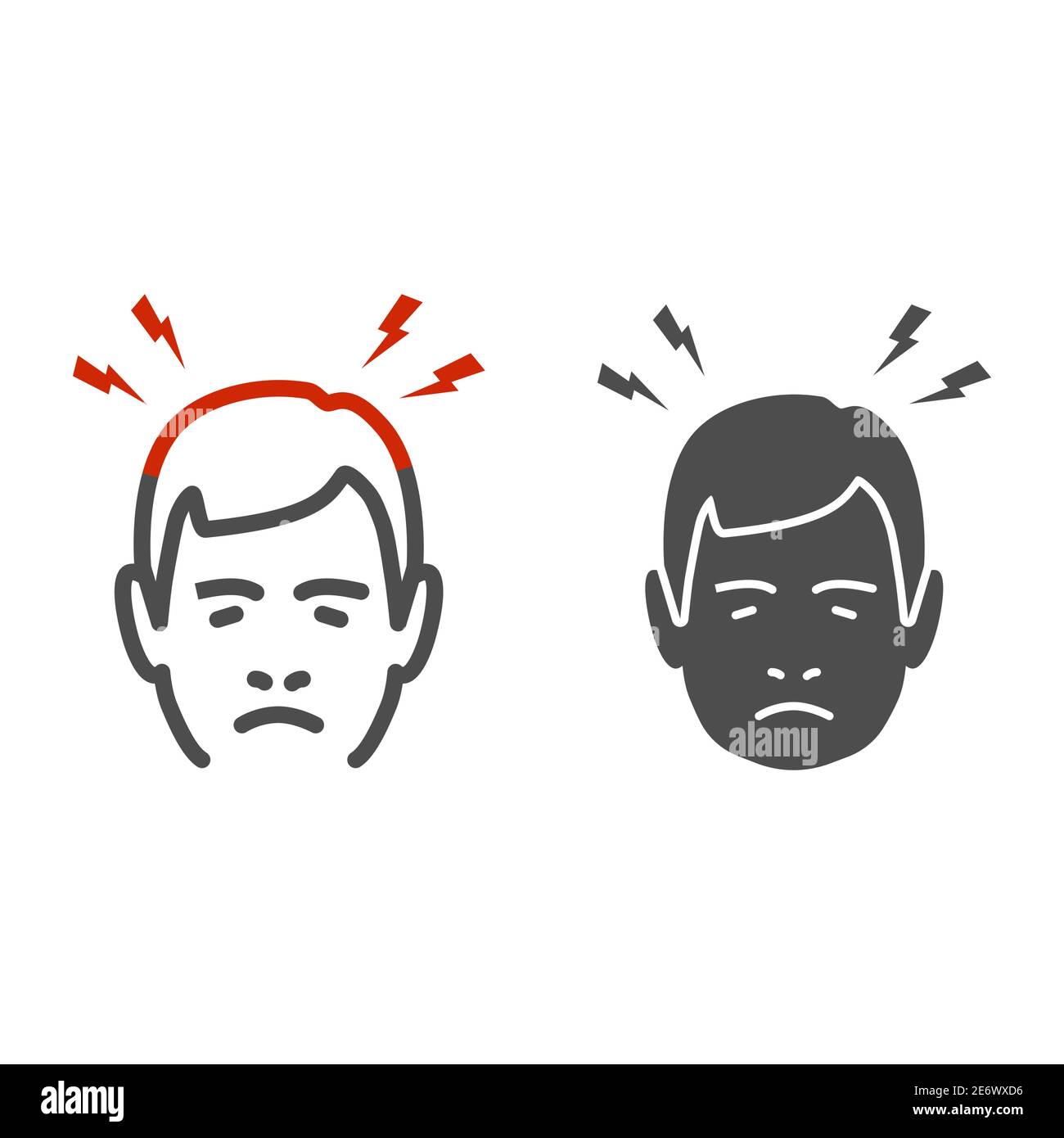 Headache line and solid icon, Body pain concept, Lightnings above mans