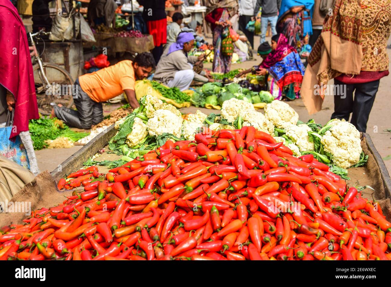 Red Chillies, Indian Street Market, Varanasi, India Stock Photo