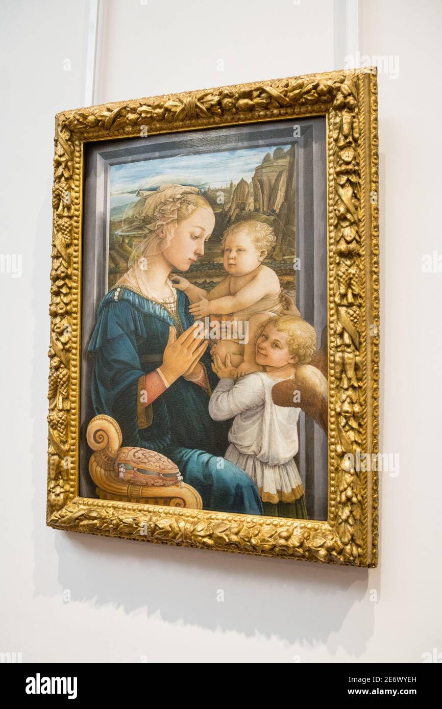Italy, Tuscany, Florence, historic center listed as World Heritage by UNESCO, Uffizi museum or Galleria degli Uffizi museum (Uffizi gallery), Madonna and Child with Two Angels (Madonna col Bambino e due angeli) by Filippo Lippi (1406-1469) Stock Photo