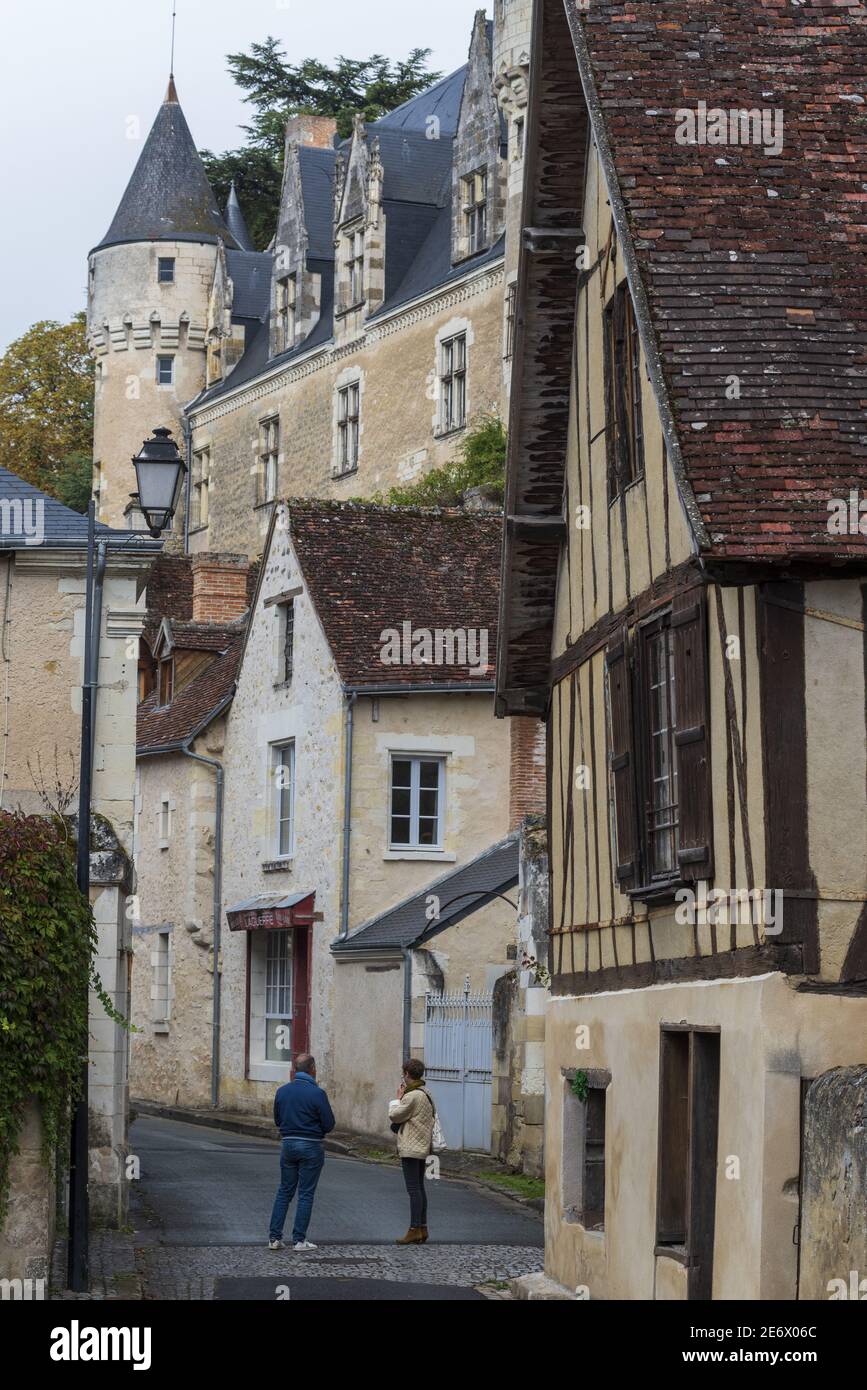 France, Indre et Loire, Loire Valley, Montresor, labelled Les Plus Beaux Villages de France (The Most Beautiful Villages of France), Street, Montresor Castle of 16th Century Stock Photo