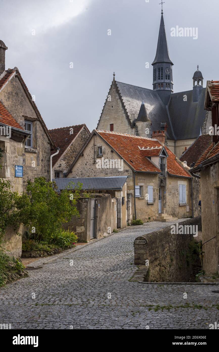 France, Indre et Loire, Loire Valley, Montresor, labelled Les Plus Beaux Villages de France (The Most Beautiful Villages of France), Collegiate Church of Saint Jean Baptiste of the 16th century, by Imbert of Bastarnay Stock Photo