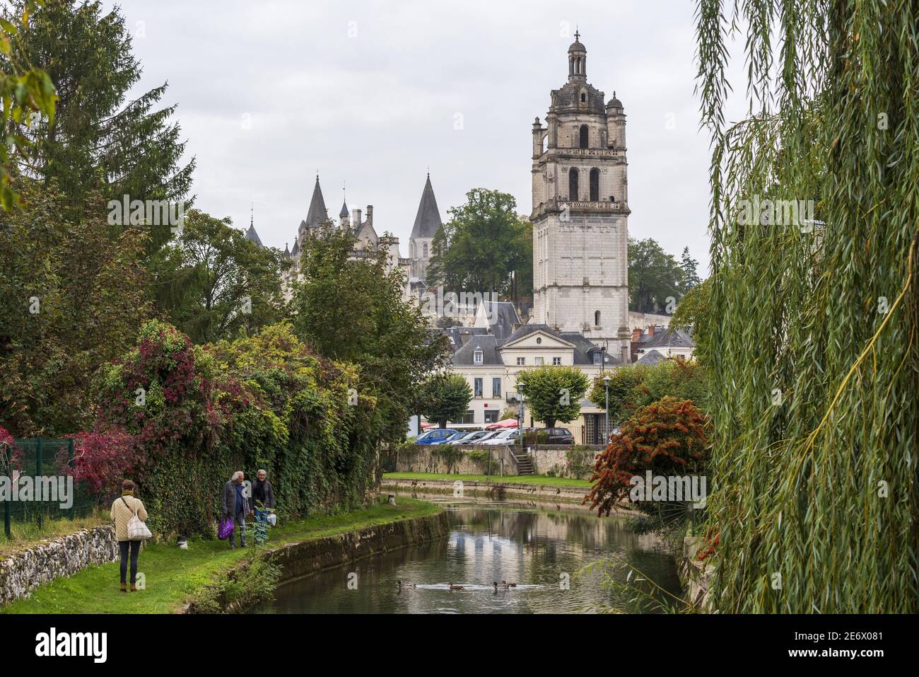 France, Indre et Loire, Loches, Indre and the Tour Saint Antoine from the 16th century Stock Photo
