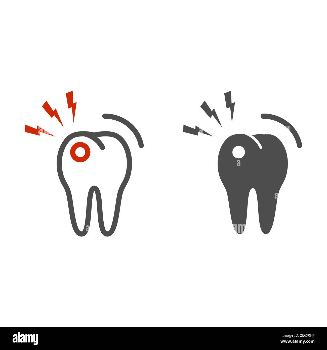 Toothache line and solid icon, dental care concept, Tooth with ...