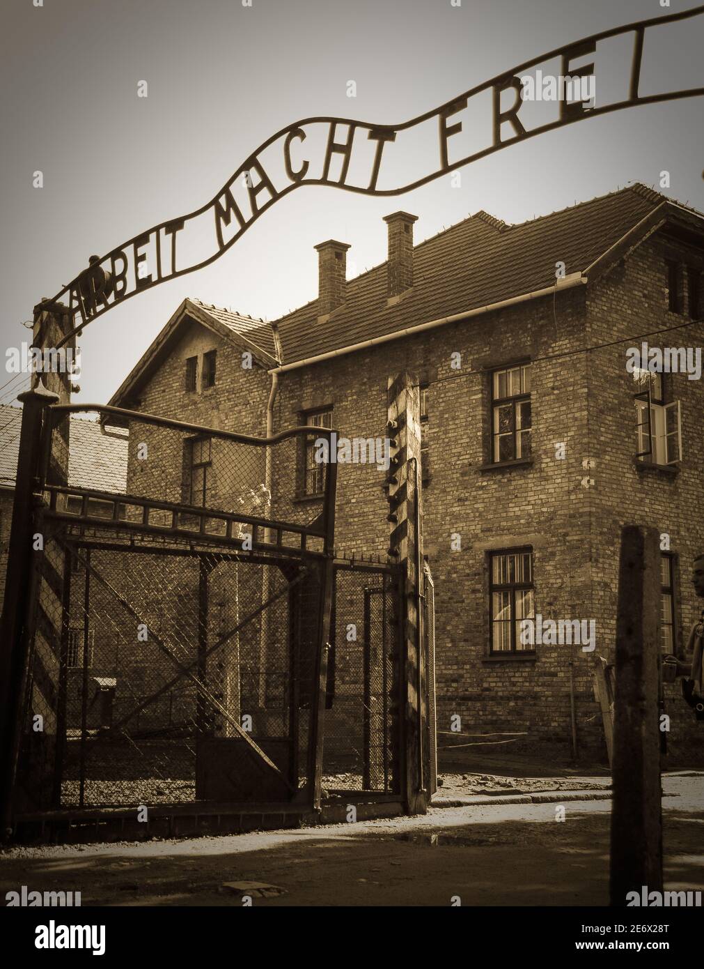 Main gate at Auschwitz Stock Photo - Alamy