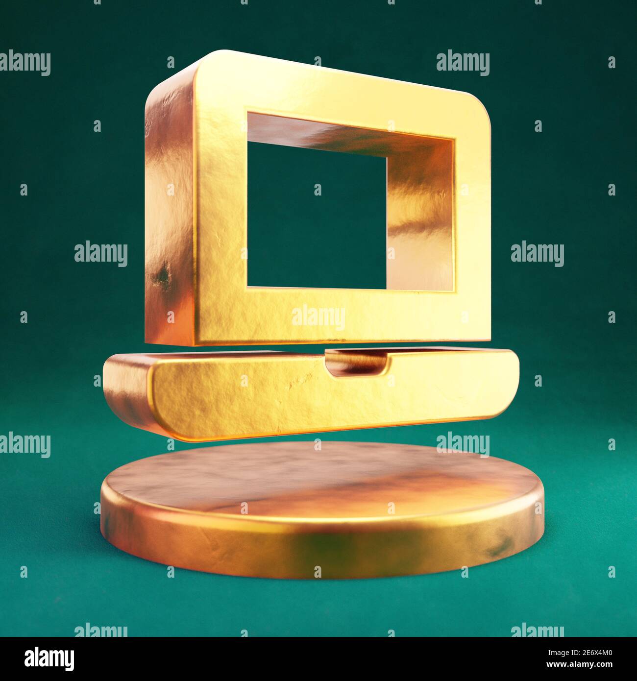 Laptop icon. Fortuna Gold Laptop symbol on golden podium Stock Photo ...