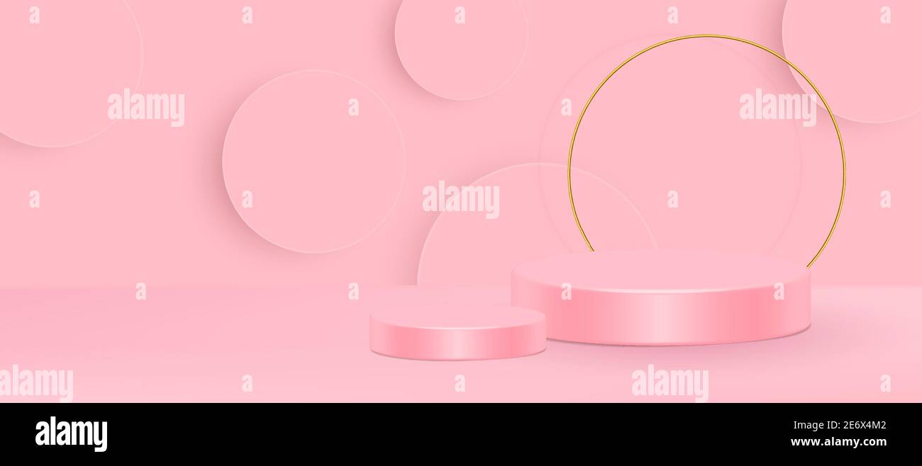 3d stand vector illustration. Geometric shape pink cream scene minimal ...