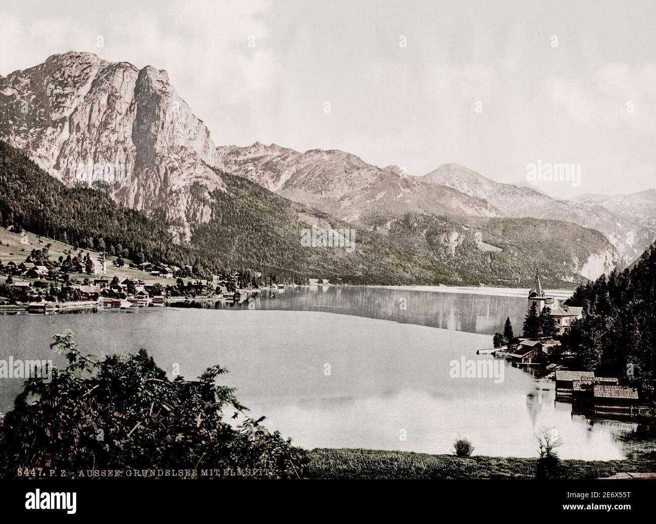 Vintage 19th century / 1900 photograph: Grundlsee, a municipality in the Liezen District of Styria, Austria. Stock Photo