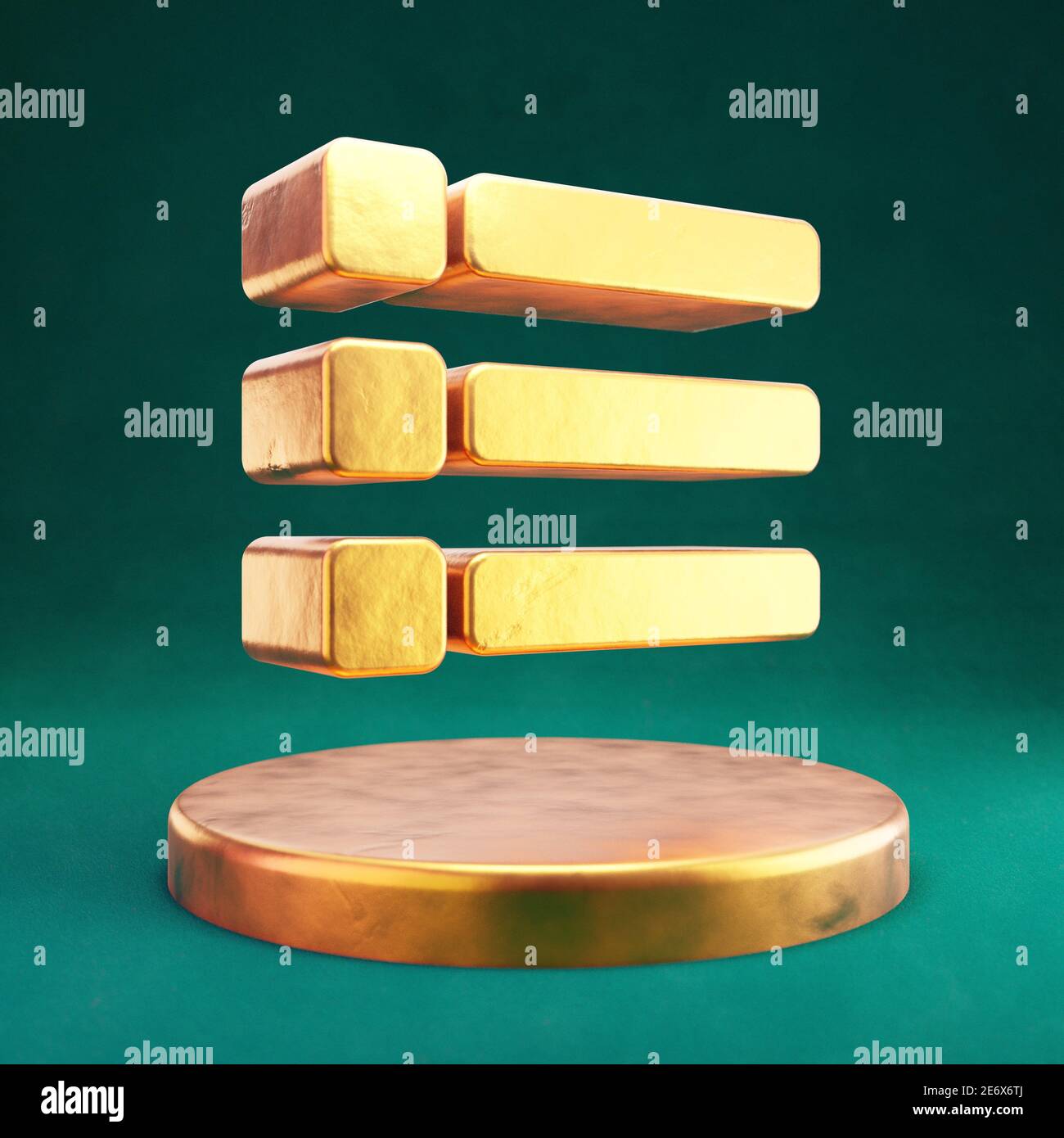 Unordered list icon fortuna gold lira symbol on golden podium stock