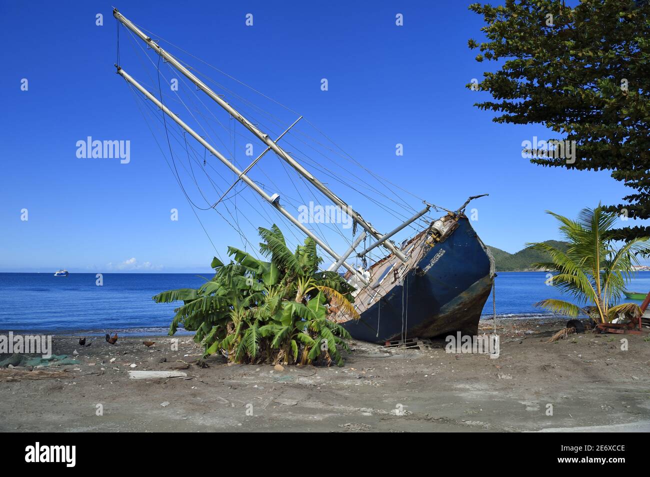 Caribbean, Dominica Island, Portsmouth, Prince Rupert Bay, sailing ship