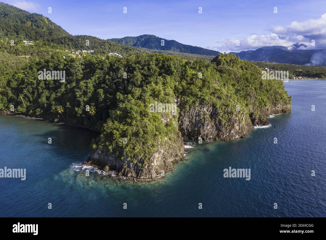 Caribbean, Dominica Island, Toucari Bay point north of Portsmouth (aerial view) Stock Photo