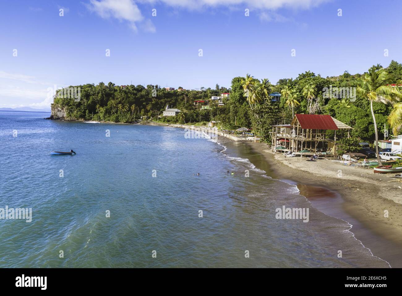 Caribbean, Dominica Island, beach of Toucari Bay north of Portsmouth (aerial view) Stock Photo