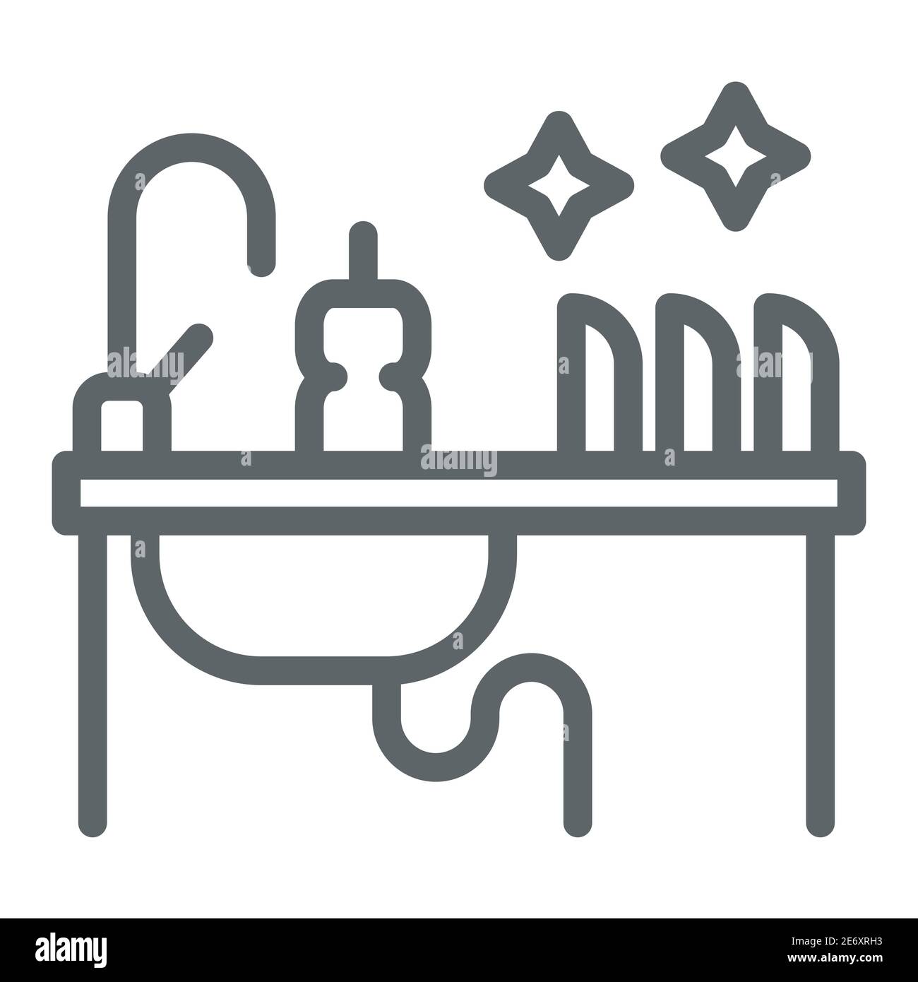 Kitchen sink with kitchenware line icon, household concept, Washing ...