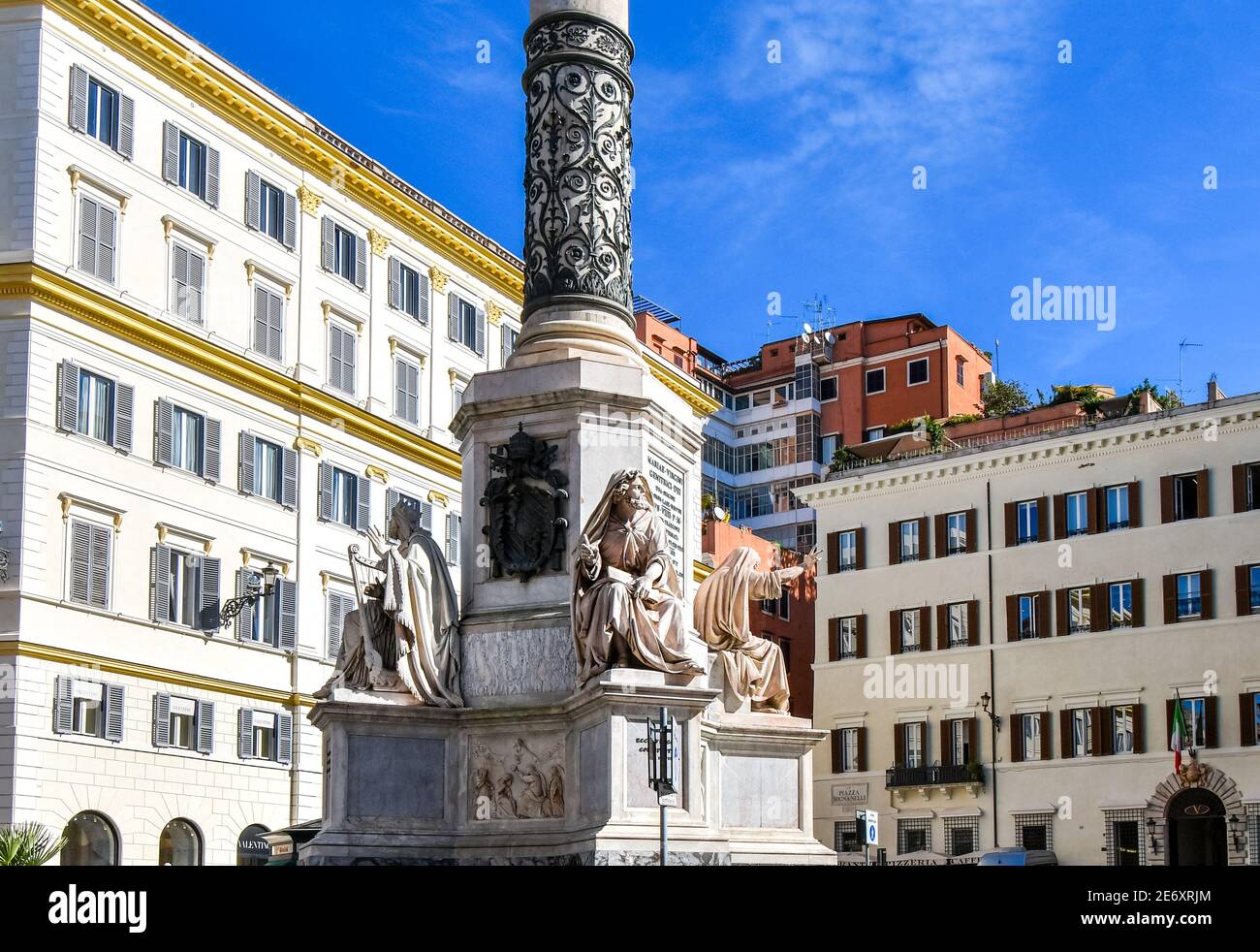 Close up of the Column of Immaculate Conception, at the top of the Spanish Steps in Rome, Italy. Stock Photo