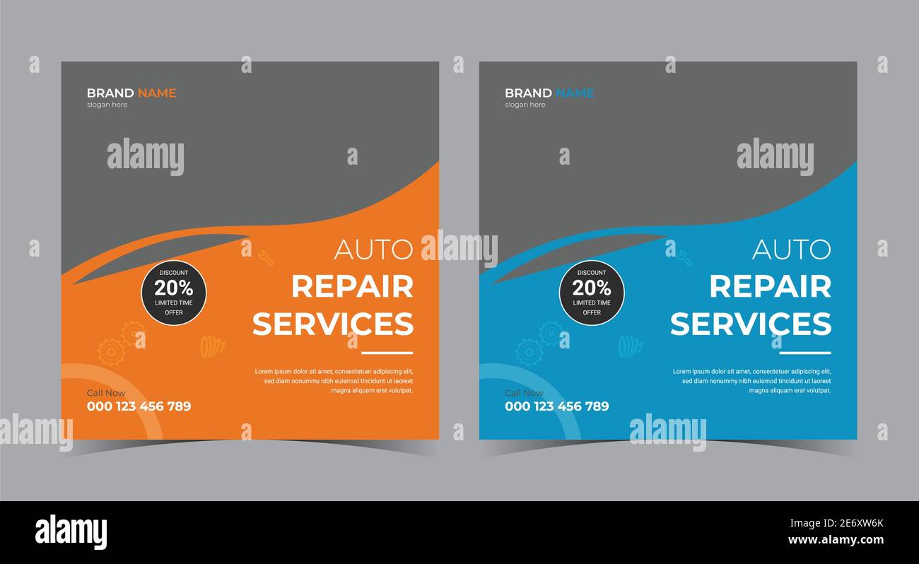auto repair social media post. car service flyer template. car repair