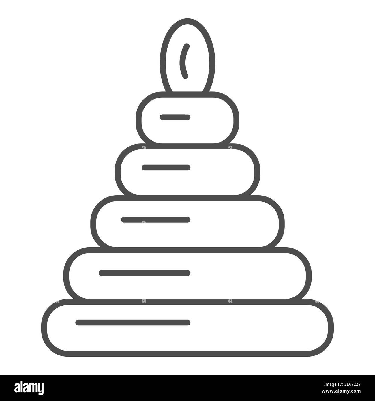 Pyramid toy thin line icon, Kids toys concept, Child educational toy sign on white background, Plastic stacking ring toy for baby icon in outline Stock Vector