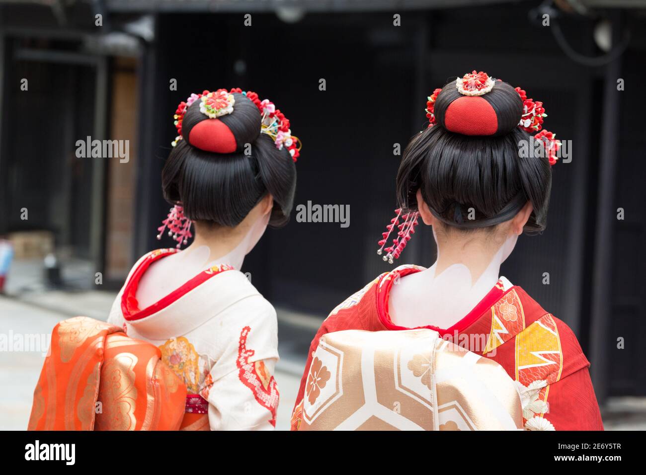 Two Women Dressed as Geisha on Shinbashi Dori Stock Photo