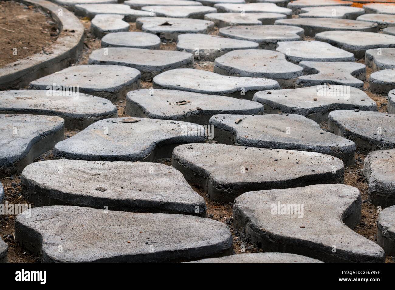 Homemade Concrete interlock blocks pathway pattern, DIY project photo