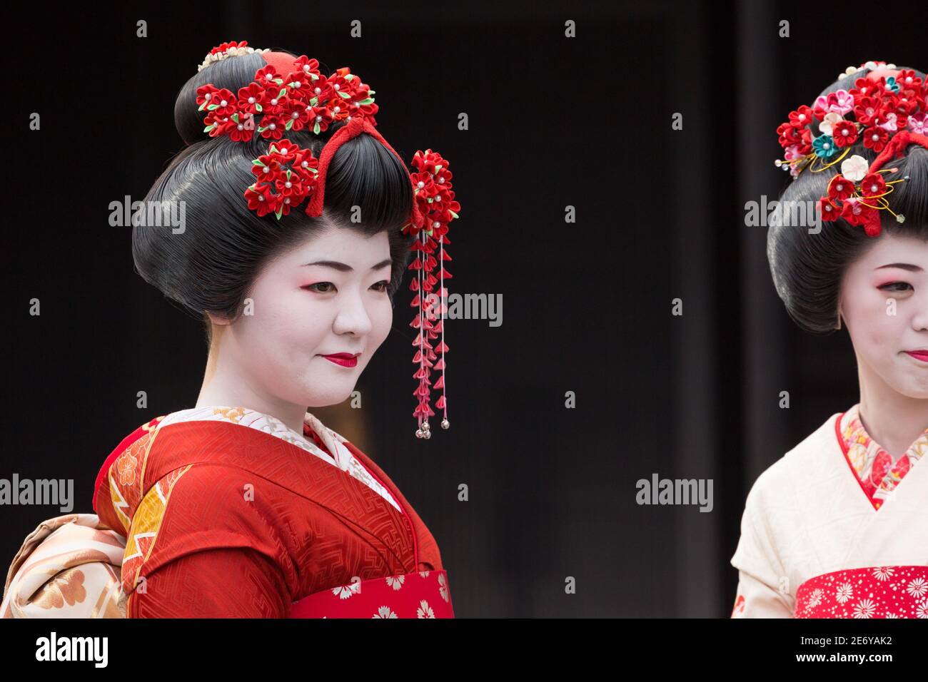 Two Women Dressed as Geisha on Shinbashi Dori Stock Photo