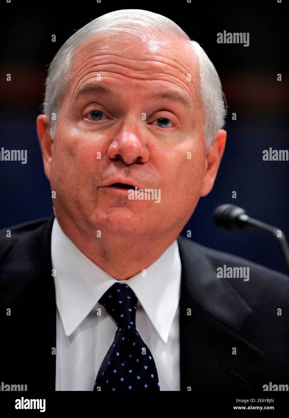 U.S. Secretary of Defense Robert Gates testifies before the House Defense Appropriations Subcommittee on the fiscal year 2010 defense budget, on Capitol Hill in Washington, May 20, 2009.   REUTERS/Mike Theiler   (UNITED STATES MILITARY) Stock Photo