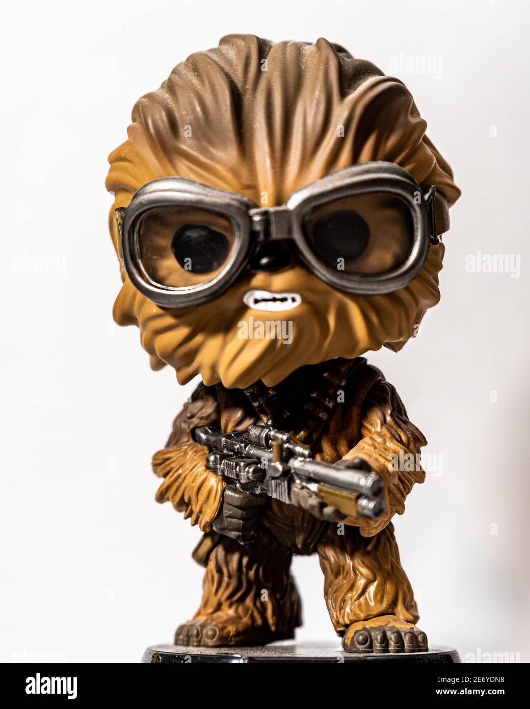 MADRID, SPAIN - Jan 10, 2021: Isolated photo with white background of a Star Wars Chewbacca funko pop Stock Photo