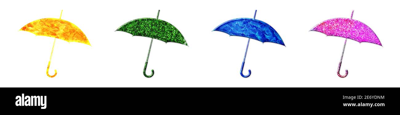 Simple illustration of four colorful umbrellas isolated on a white ...