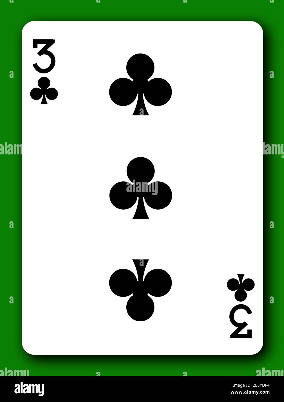 3 Three of Clubs playing card with clipping path to remove background and shadow 3d illustration Stock Photo