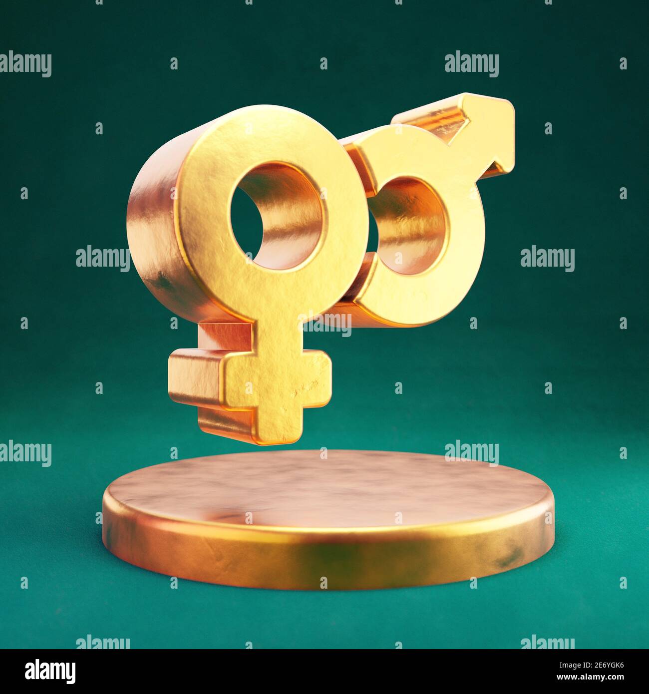 Mars and Venus icon. Fortuna Gold Mars and Venussymbol on golden podium. Stock Photo