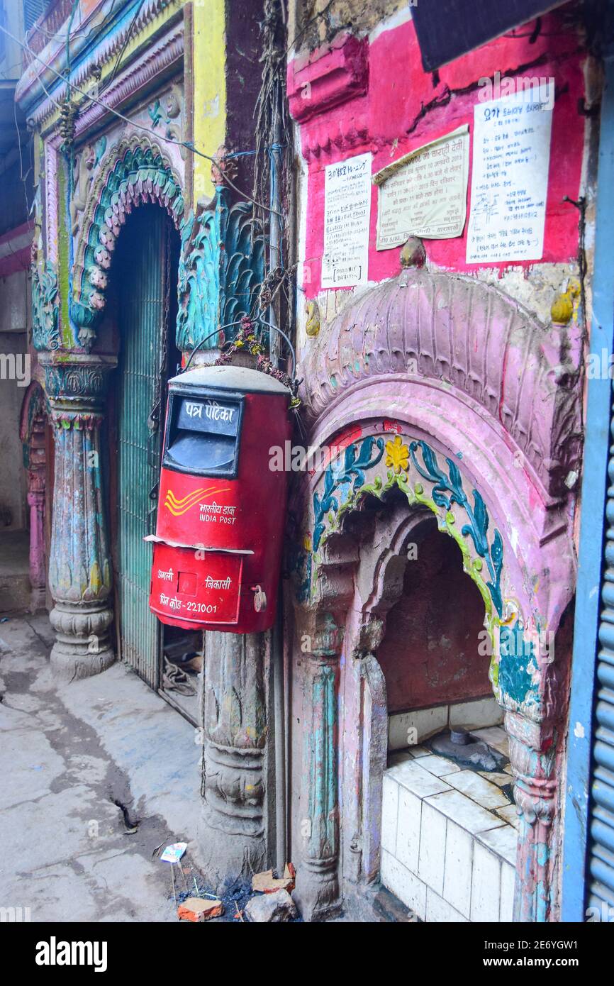 Indian Post Box, Varanasi, India Stock Photo