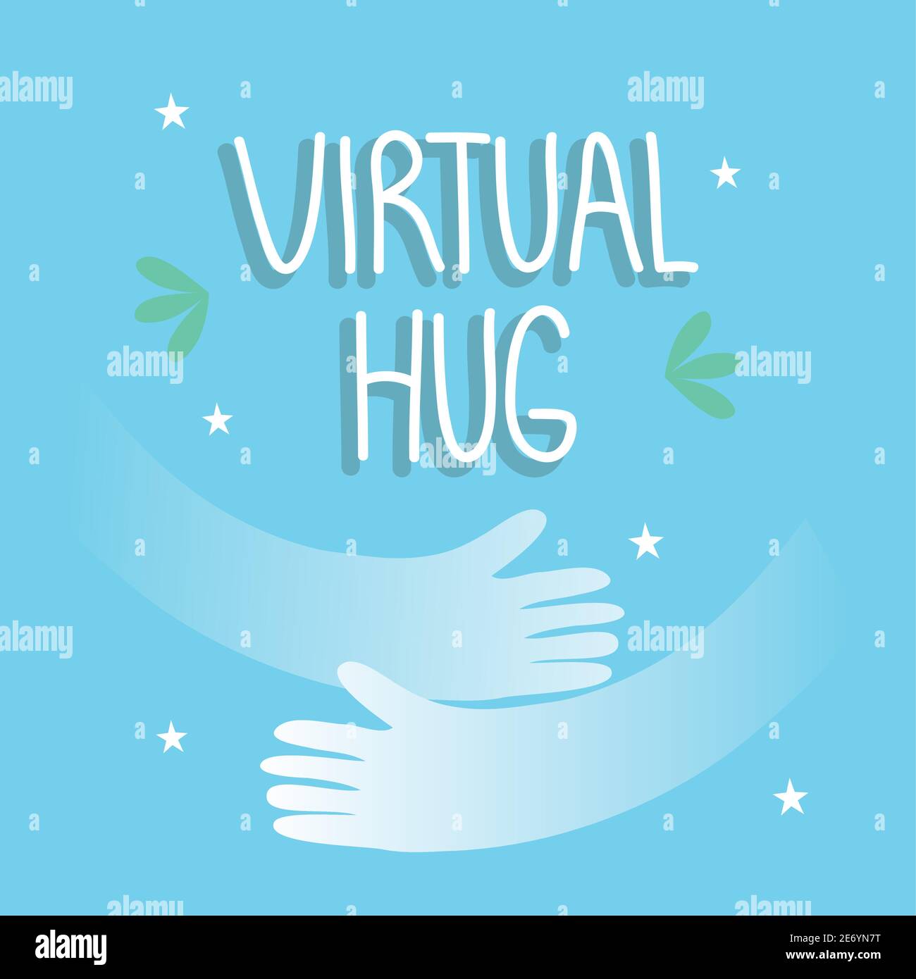virtual hug with hands design of covid 19 virus lettering message theme
