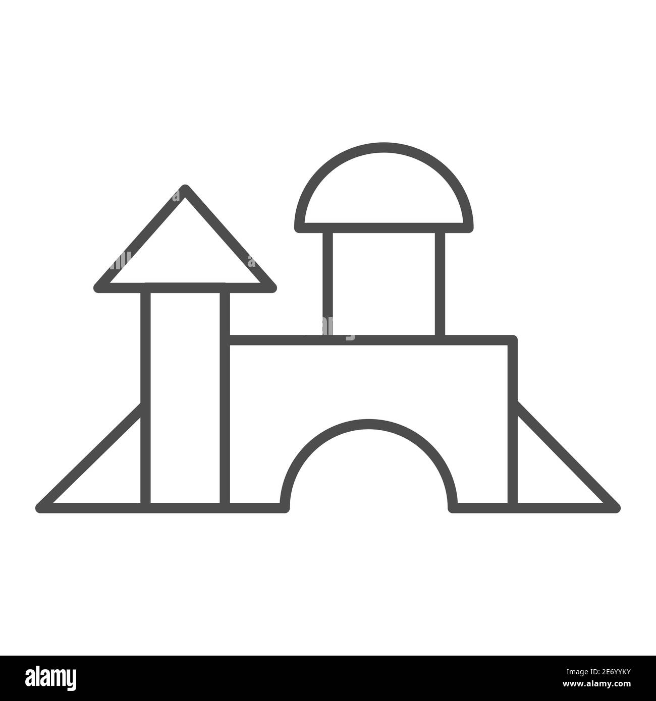 Castle from wooden blocks thin line icon, Kids toys concept, toy building game sign on white background, Toy castle for children play icon in outline Stock Vector