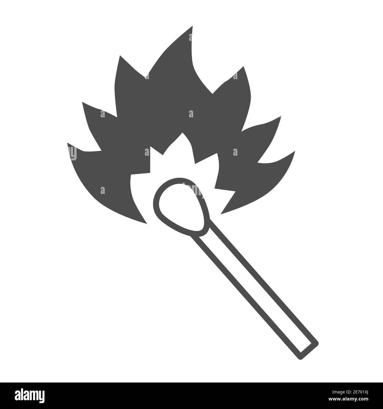 Burning match thin line icon, picnic concept, matchstick with flame ...