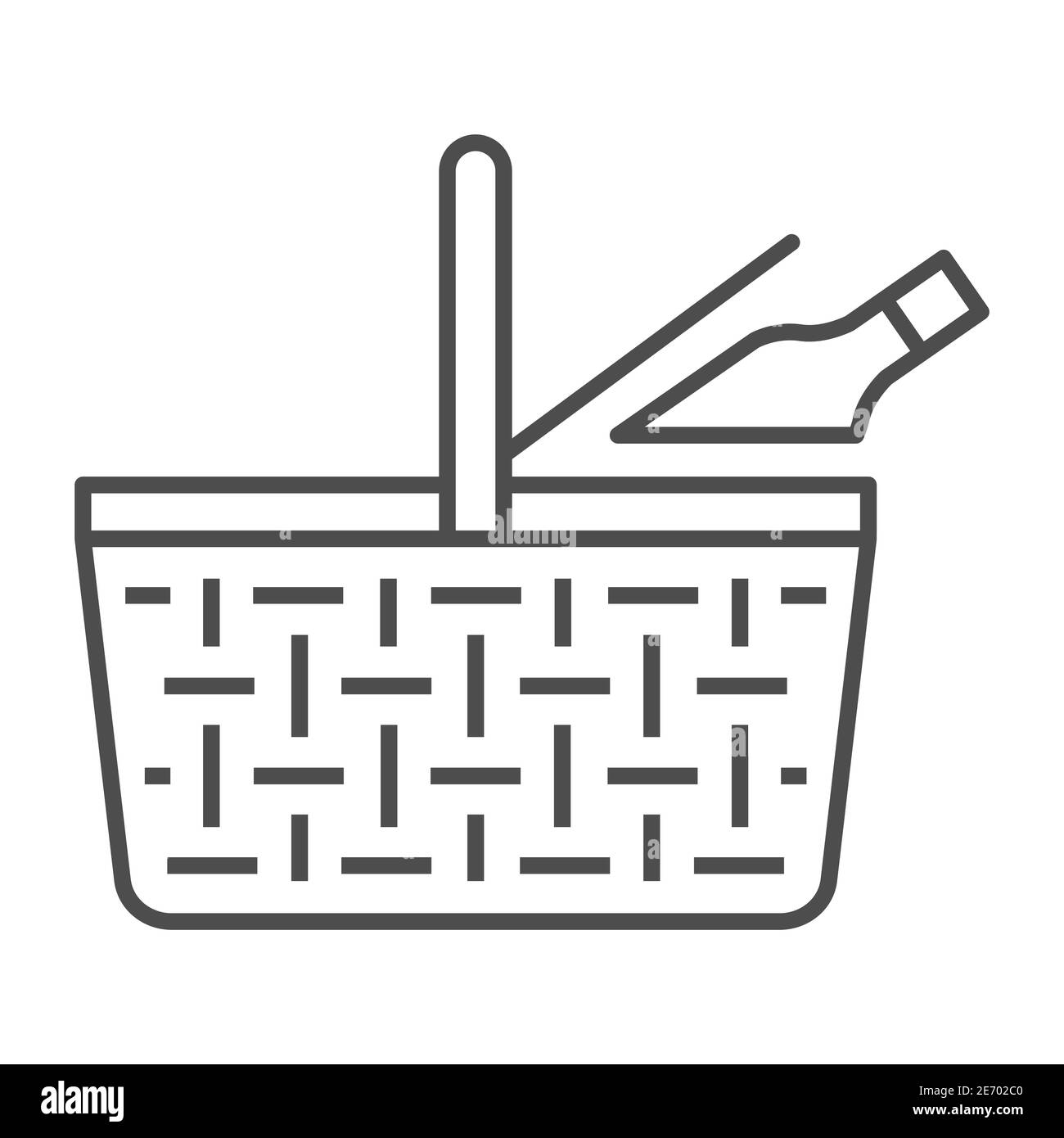 Food basket thin line icon, picnic concept, picnic basket sign on white ...