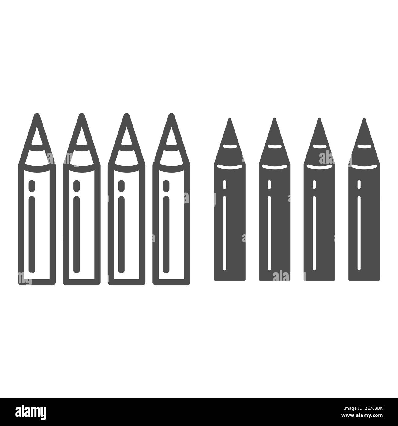 Children Pencils line and solid icon, School supplies concept, four ...
