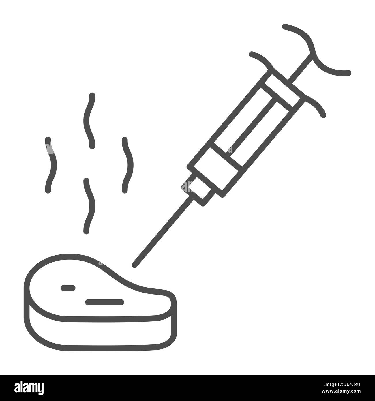 Piece of meat with syringe thin line icon, picnic concept, Culinary ...