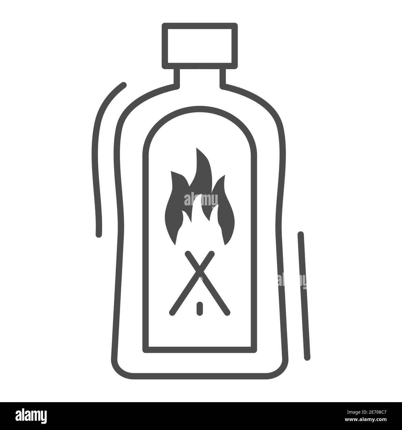 Liquid for kindling fire thin line icon, picnic concept, Fire firing fluid sign on white background, Fluid to kindle fire icon in outline style for Stock Vector