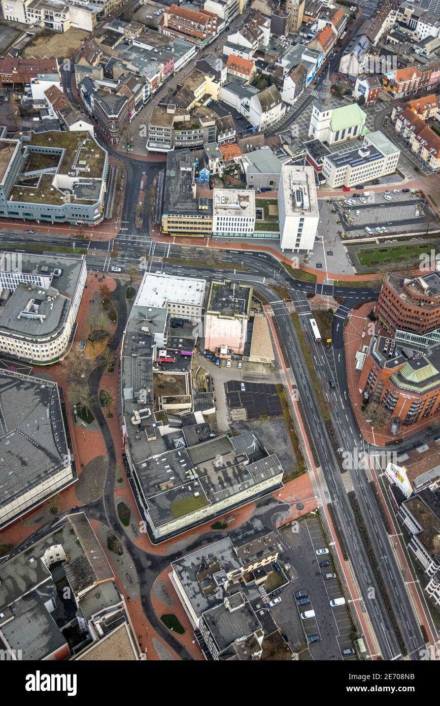 Aerial view of city center commercial buildings Bahnhofstraße in Hamm, Ruhr area, North Rhine-Westphalia, Germany, Bundesstraße B63, Westentor, City, Stock Photo
