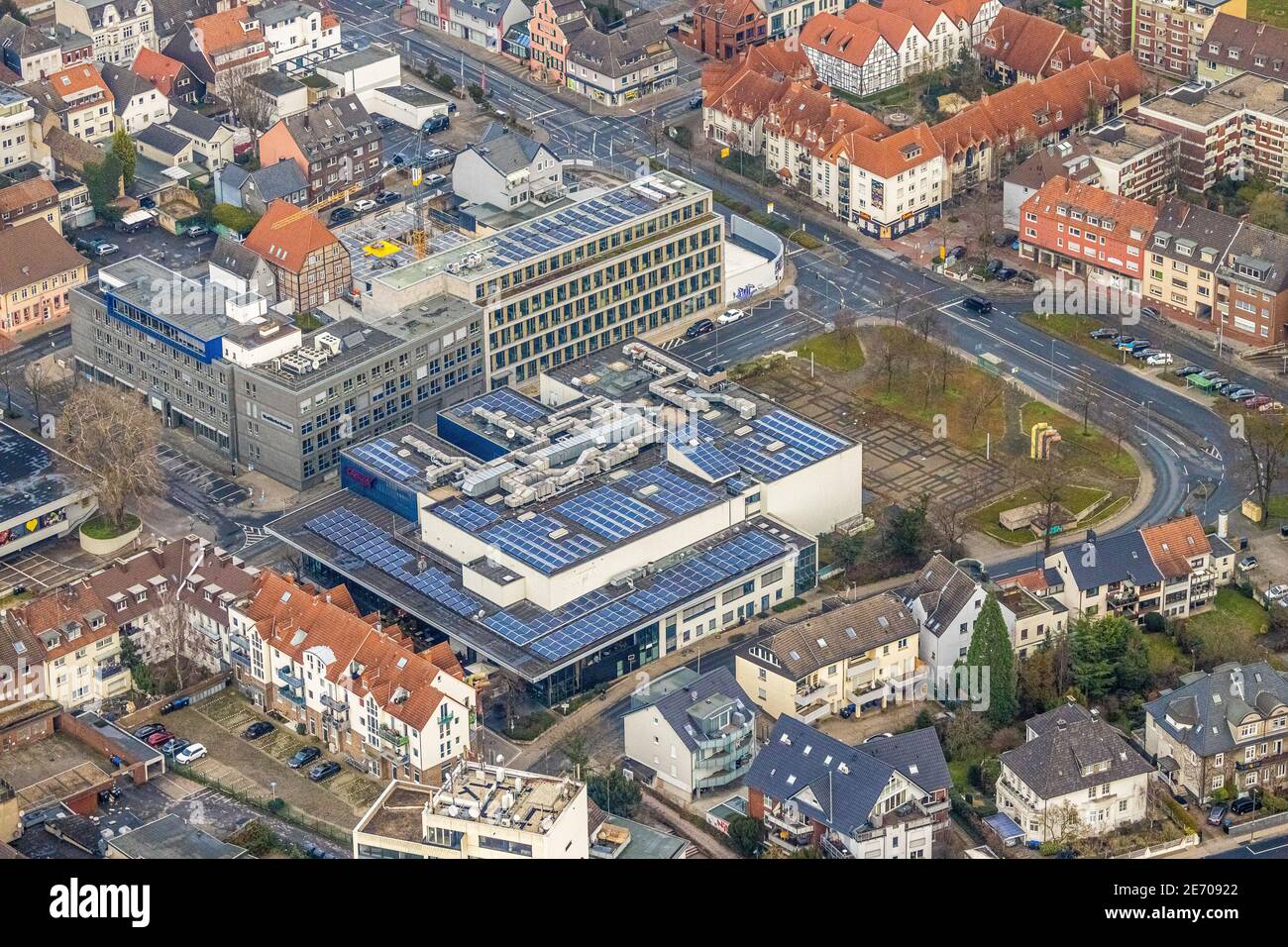 Luftbild Baustelle Widumstraße mit Abriss für neues WA-Bürogebäude, Westfälischer Anzeiger, Radio Lippewelle Hamm und CinemaxX Kino in Hamm, Ruhrgebie Stock Photo