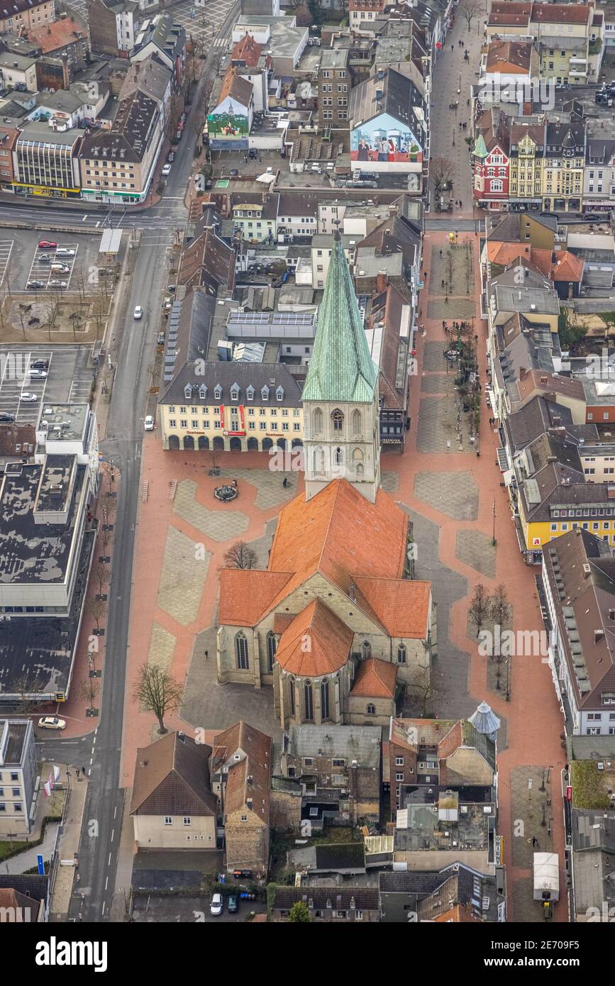 Aerial view evang. Pauluskirche Paulus church with market place and city center view in Hamm, Ruhr area, North Rhine-Westphalia, Germany, place of wor Stock Photo