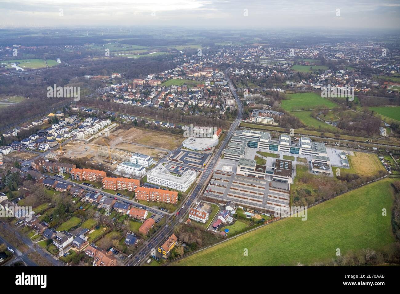 Paracelsuspark construction area with innovation center and new residential buildings, SCI: Q Science Quarter Hamm, Bad Hamm, Hamm, Ruhr area, North R Stock Photo