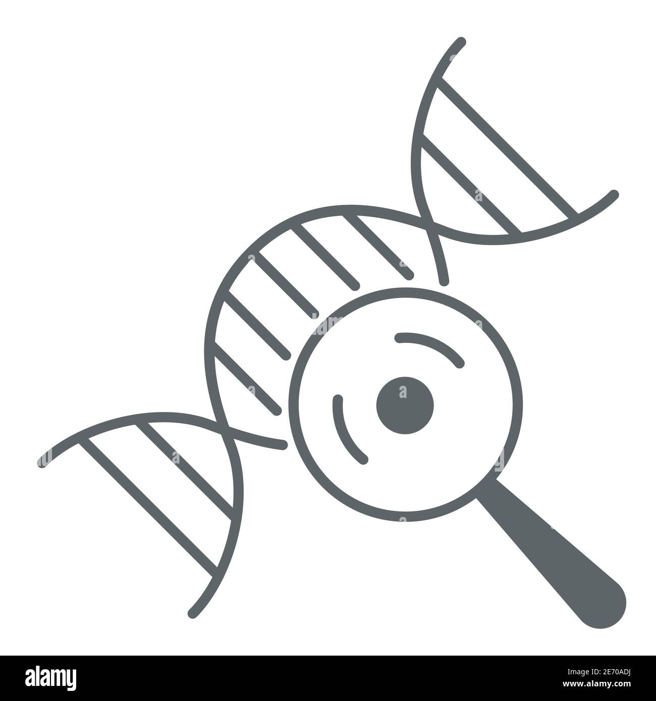 DNA chain and magnifying glass thin line icon, science concept, DNA ...
