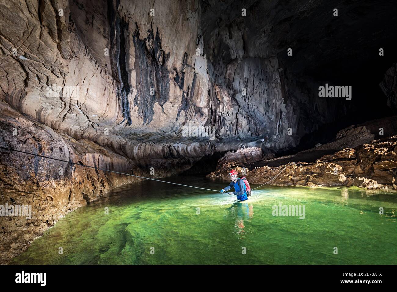 River crossing, Clearwater Cave, Mulu, Malaysia Stock Photo
