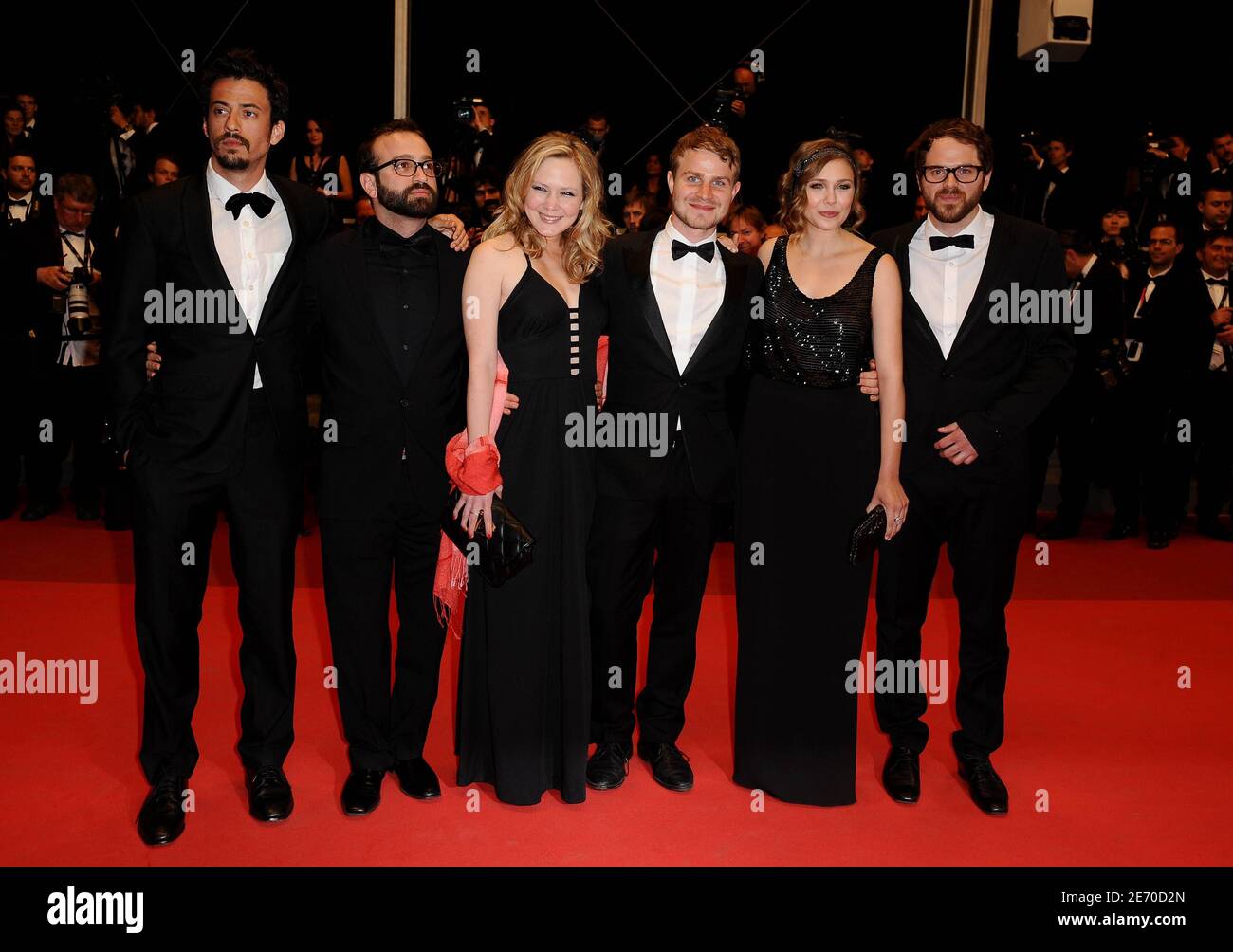 (L-R) Producer Josh Mond, producer Antonio Campos, Louisa Krause, Brady Corbet, Elizabeth Olsen and director Sean Durkin arriving for the screening of the film 'Martha Marcy May Marlene' as part of the 64th Cannes International Film Festival, in Cannes, southern France on May 15, 2011. Photo by Hahn-Nebinger-Genin/ABACAPRESS.COM Stock Photo