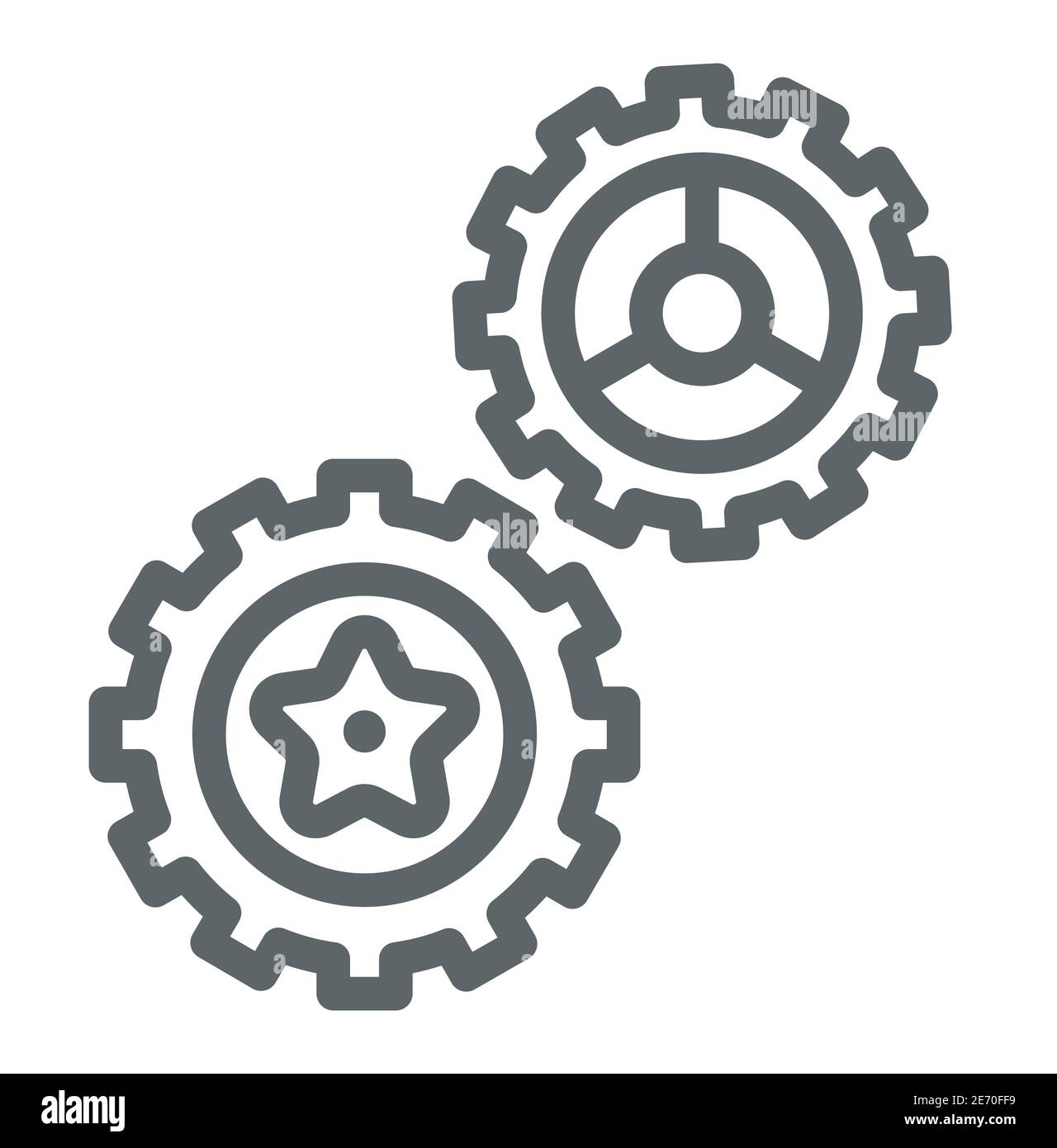 Rotating gears line icon, technology concept, Cogwheel gear mechanism sign on white background, two gear wheels icon in outline style for mobile Stock Vector