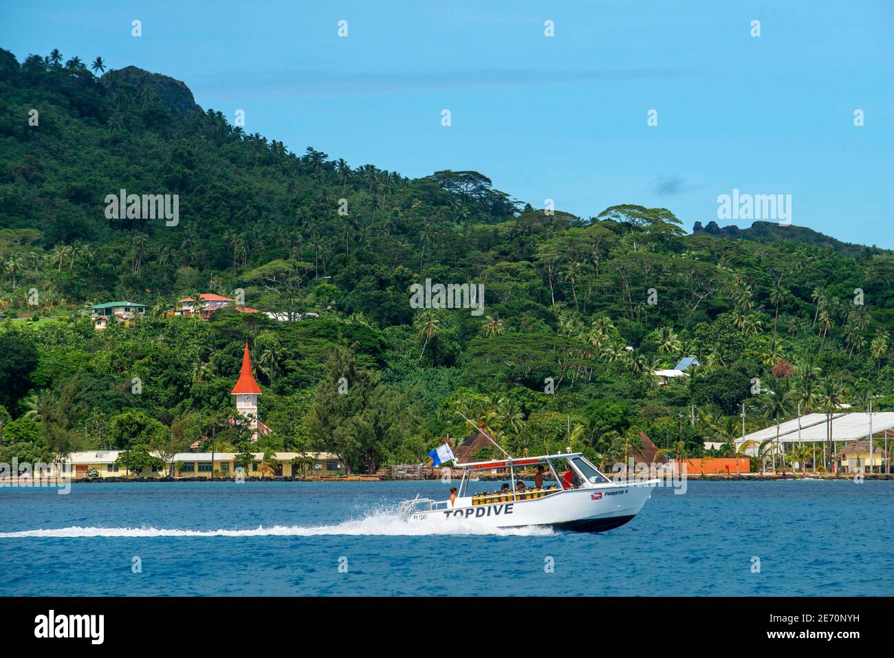 February 2020 Topdive diving center boat in Bora Bora Vaitape dock
