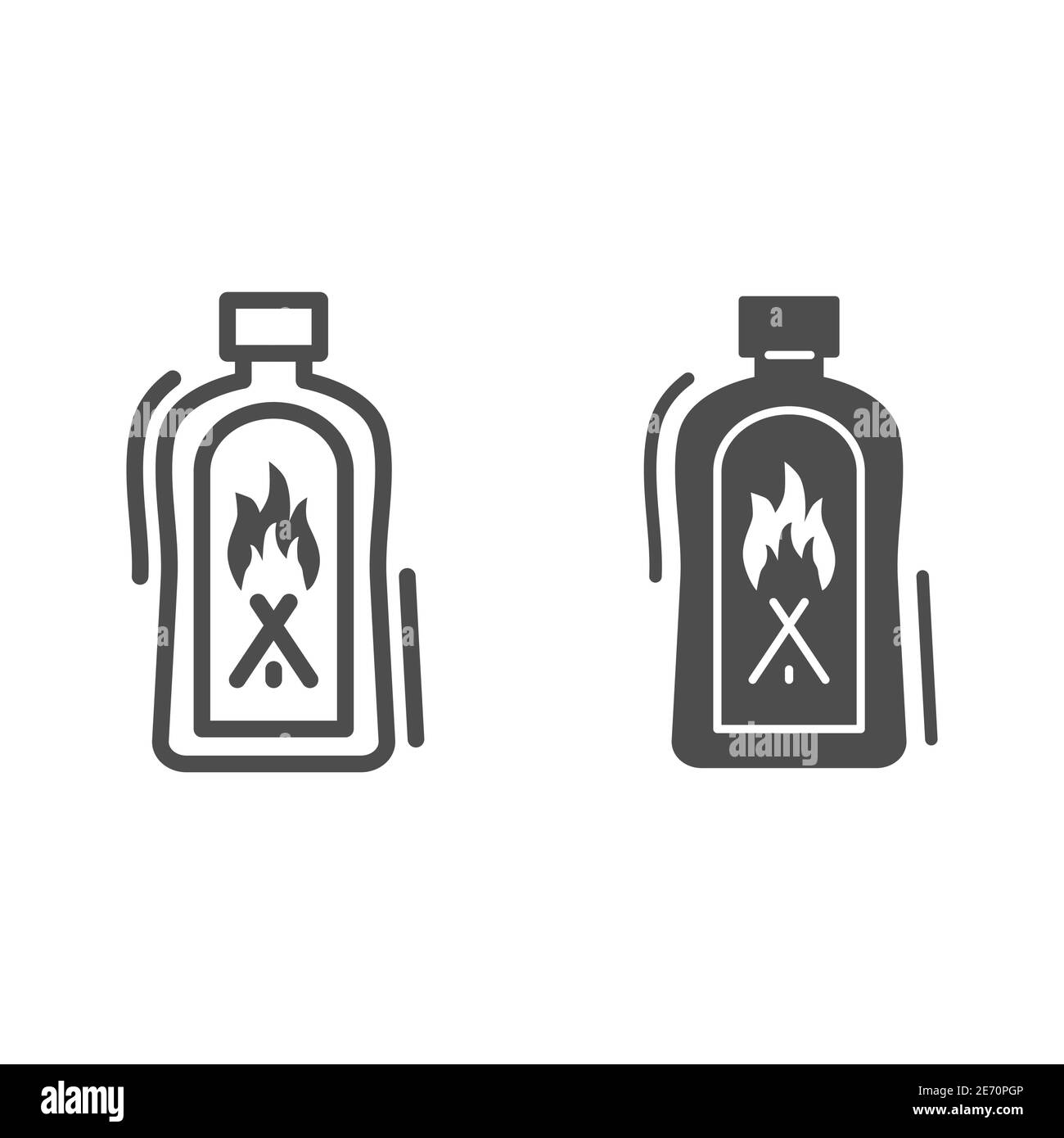 Liquid for kindling fire line and solid icon, picnic concept, Fire firing fluid sign on white background, Fluid to kindle fire icon in outline style Stock Vector